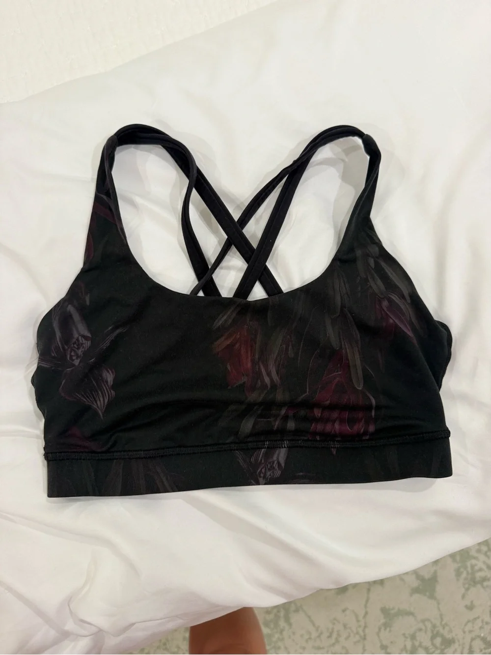 lululemon athletica Black Floral-Accent Strappy Sports Bra